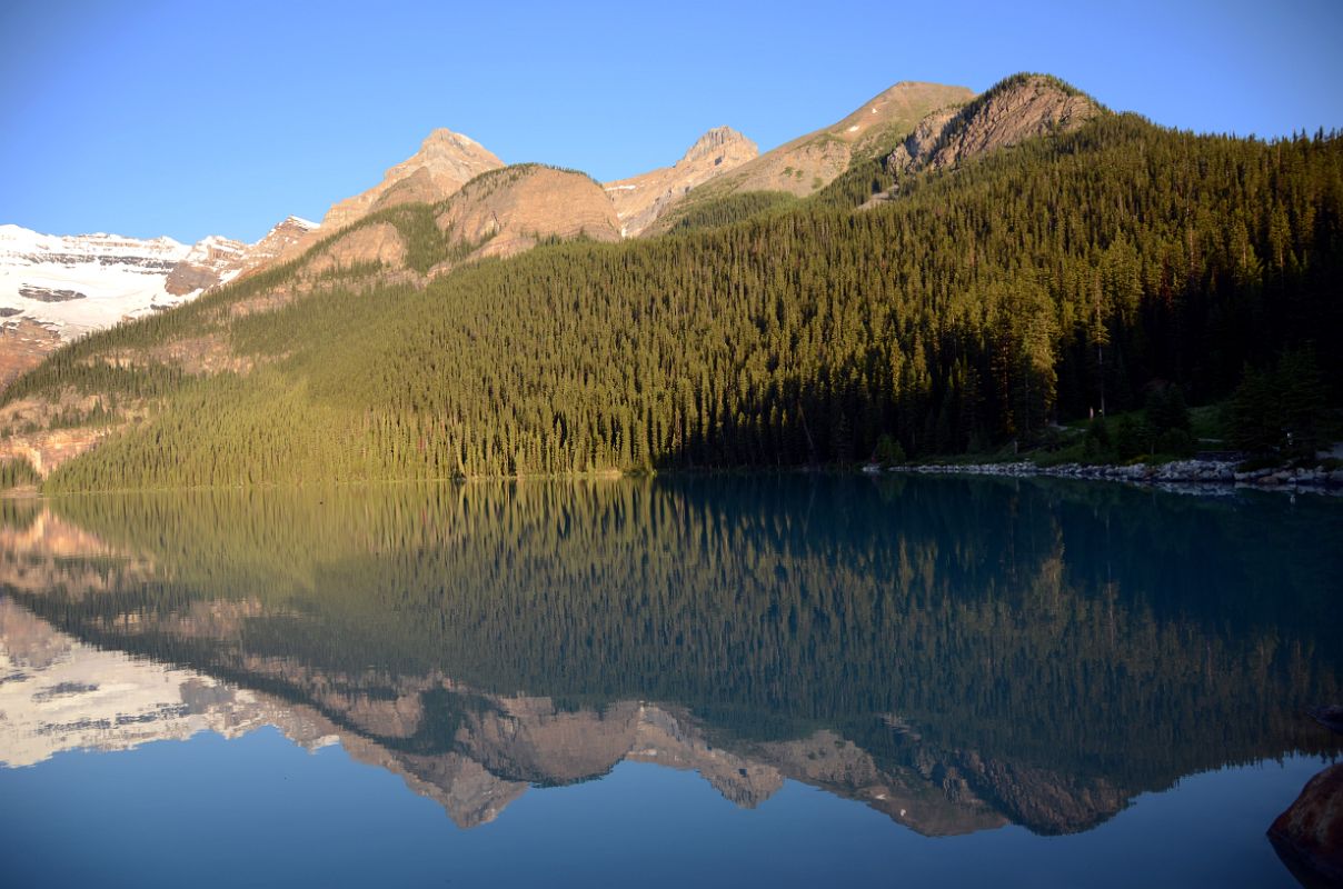 33 Mount Whyte, Big Beehive, Mount Niblock Reflected In Water Of Lake Louise Early Morning